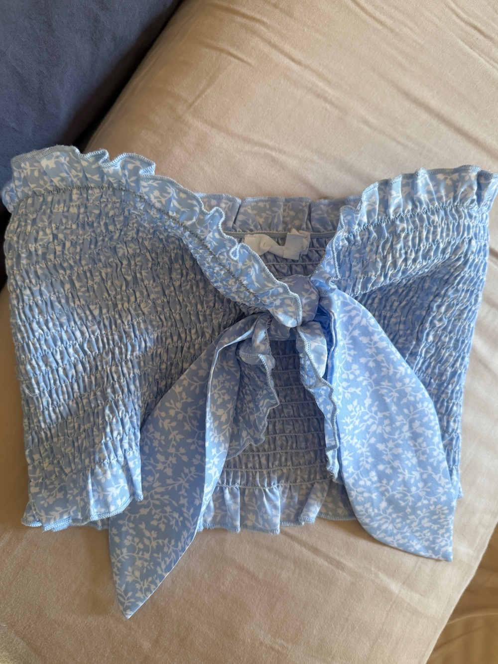 Etophe studios Light Blue floral  Smocked Crop Top with Tie Sz m